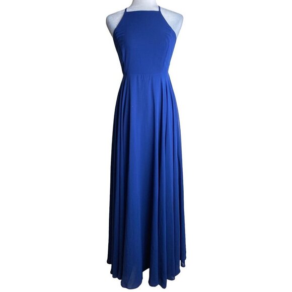 Lulus Mythical Kind of Love Chiffon Flowy Blue Halter Neck Maxi Gown Dress Sz S - Picture 2 of 15